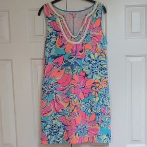 Lilly Pulitzer Vibrant Floral Mini Dress - Pink and Blue